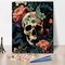 Skull Paint by Numbers Skull and Colorful Flowers Paint by Numbers Kit for Adults DIY Halloween Paint by Numbers for Adults Home Wall Decoration Handicraft Painting 16x20 Inch (Frameless)
